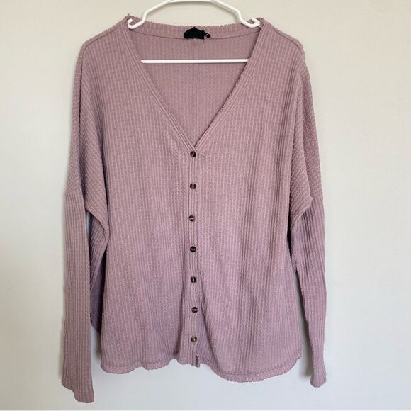 Urban Outfitters Tops Jojo Oversized Thermal Button Front Top Size Medium - Picture 3 of 11